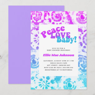 Tie Dye Baby shower Retro Peace Love Baby Kaart