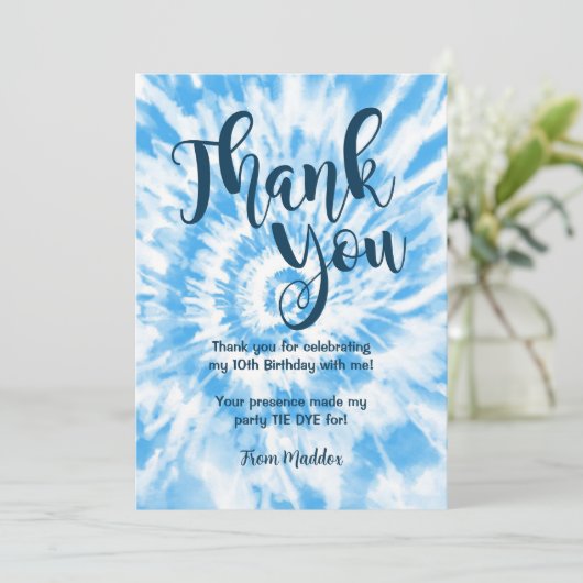 Tie Dye bedankkaart Blauw Kaart (Staand voorkant)