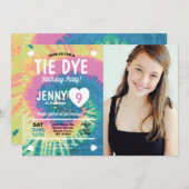 Tie Dye Birthday Get Messy Fun Girls Foto Kaart (Voorkant / Achterkant)