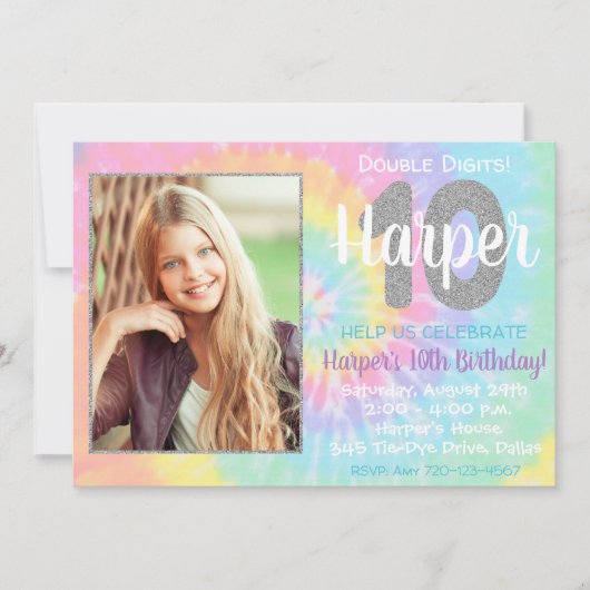 Tie Dye Birthday Invitation 10th Birthday Kaart (Voorkant)