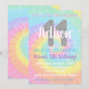 Tie Dye Birthday Invitation 11th Birthday Kaart
