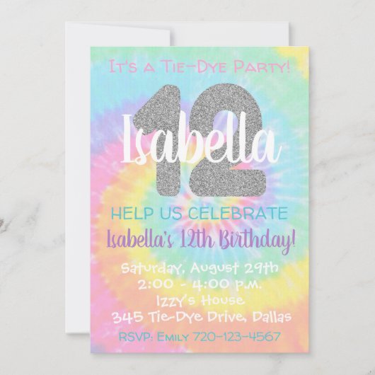 Tie Dye Birthday Invitation 12th Birthday Kaart (Voorkant)