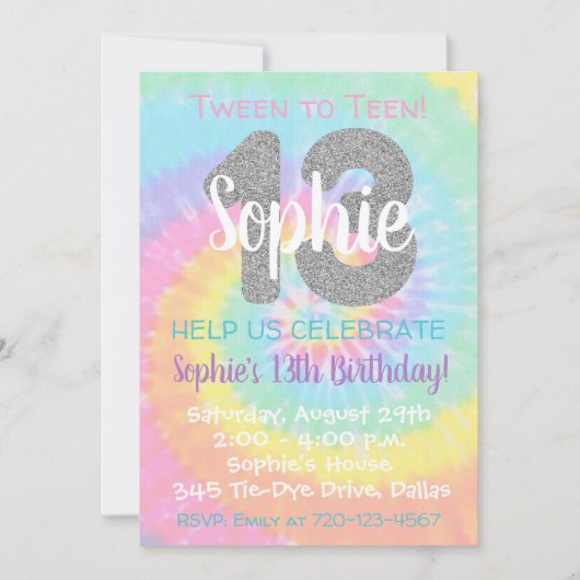 Tie Dye Birthday Invitation 13th Birthday Kaart (Voorkant)
