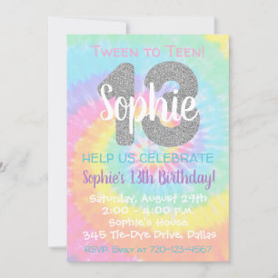 Tie Dye Birthday Invitation 13th Birthday Kaart