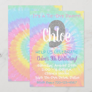Tie Dye Birthday Invitation 9th Birthday Kaart