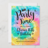 Tie Dye Birthday Invitation, Rainbow Tie Dye Kaart (Voorkant)