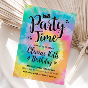 Tie Dye Birthday Invitation, Rainbow Tie Dye Kaart