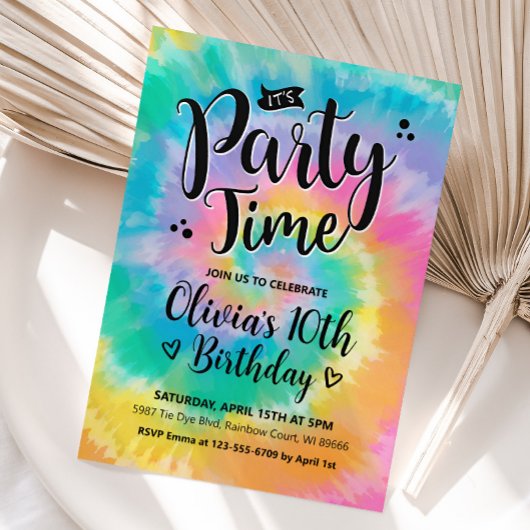 Tie Dye Birthday Invitation, Rainbow Tie Dye Kaart