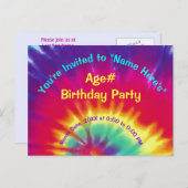 Tie Dye Birthday Jouw tekst personaliseren Uitnodiging Briefkaart (Voorkant / Achterkant)