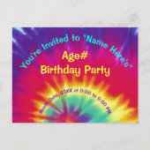 Tie Dye Birthday Jouw tekst personaliseren Uitnodiging Briefkaart (Voorkant)