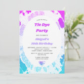 Tie Dye Birthday Party Bright roze Lila Turquoise Kaart (Staand voorkant)