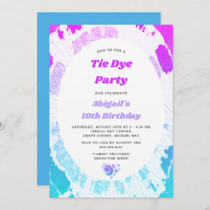 Tie Dye Birthday Party Bright roze Lila Turquoise Kaart