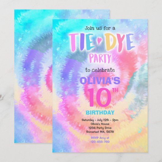 Tie Dye Birthday Party Bright Tie Dye Hippy Party Kaart (Voorkant / Achterkant)