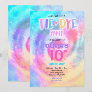 Tie Dye Birthday Party Bright Tie Dye Hippy Party Kaart