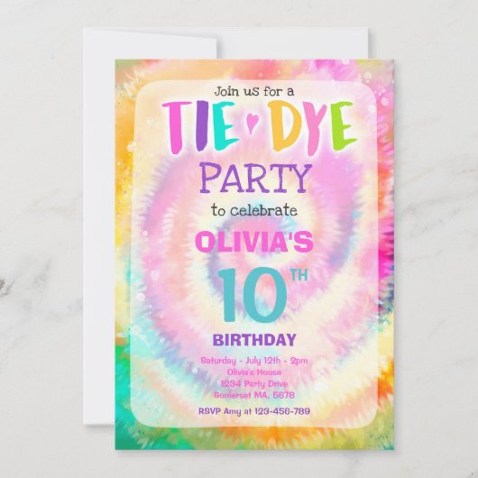 Tie Dye Birthday Party Bright Tie Dye Hippy Party Kaart (Voorkant)