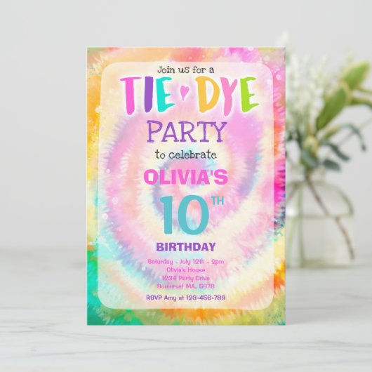Tie Dye Birthday Party Bright Tie Dye Hippy Party Kaart (Staand voorkant)