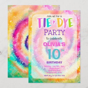 Tie Dye Birthday Party Bright Tie Dye Hippy Party Kaart