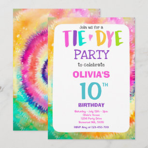 Tie Dye Birthday Party Bright Tie Dye Hippy Party Kaart