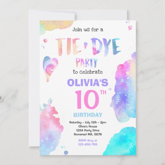 Tie Dye Birthday Party Bright Tie Dye Hippy Party Kaart (Voorkant)