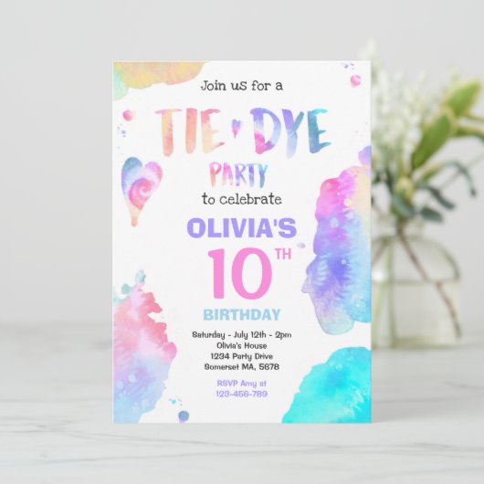 Tie Dye Birthday Party Bright Tie Dye Hippy Party Kaart (Staand voorkant)