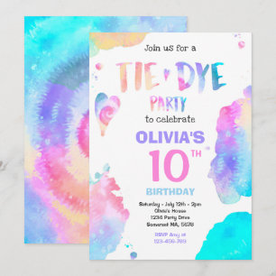 Tie Dye Birthday Party Bright Tie Dye Hippy Party Kaart