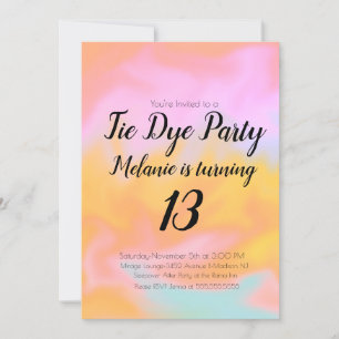 Tie Dye Birthday Party Colorful Pink Sinaasappel Kaart