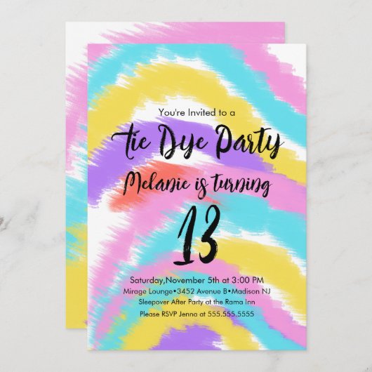 Tie Dye Birthday Party Colorful Rainbow Kaart (Voorkant / Achterkant)