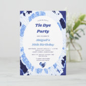 Tie Dye Birthday Party Indigo Blue Shibori Kaart (Staand voorkant)