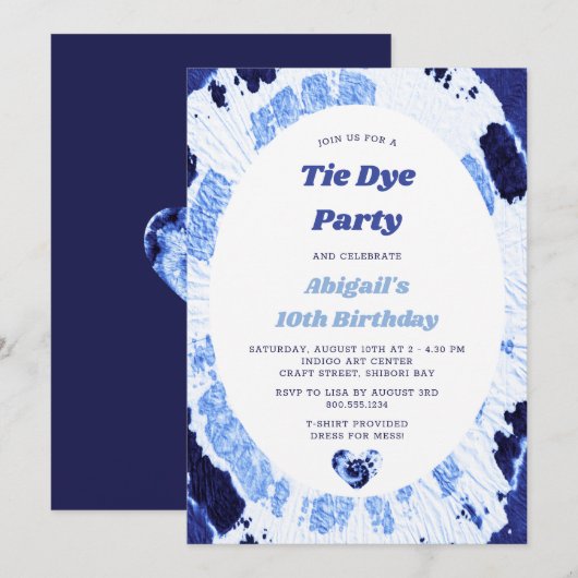 Tie Dye Birthday Party Indigo Blue Shibori Kaart (Voorkant / Achterkant)