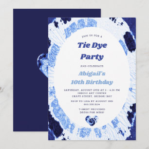 Tie Dye Birthday Party Indigo Blue Shibori Kaart