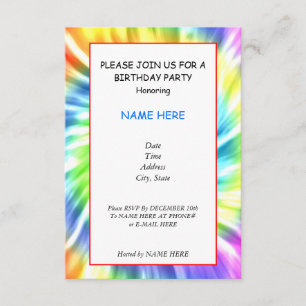 Tie Dye Birthday Party Invitation Card Kaart