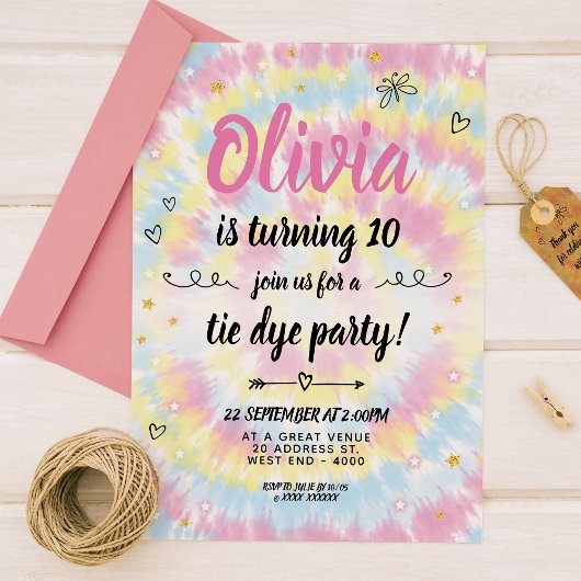 Tie Dye Birthday Party Kaart