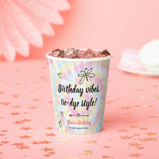 Tie Dye Birthday Party Papieren Bekers (Insitu)