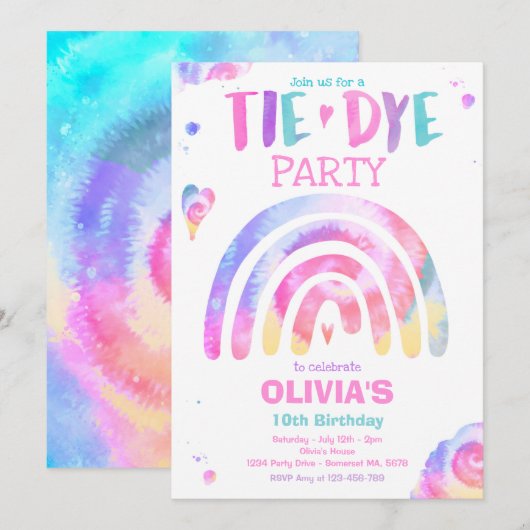 Tie Dye Birthday Party Pastel Tie Dye Hippy Party Kaart (Voorkant / Achterkant)
