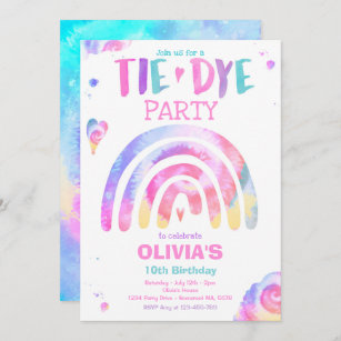 Tie Dye Birthday Party Pastel Tie Dye Hippy Party Kaart