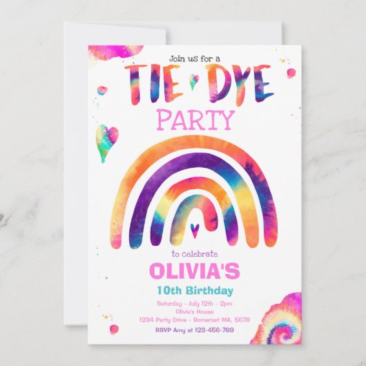 Tie Dye Birthday Party Pastel Tie Dye Hippy Party Kaart (Voorkant)