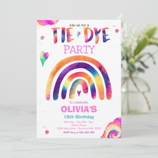 Tie Dye Birthday Party Pastel Tie Dye Hippy Party Kaart (Staand voorkant)