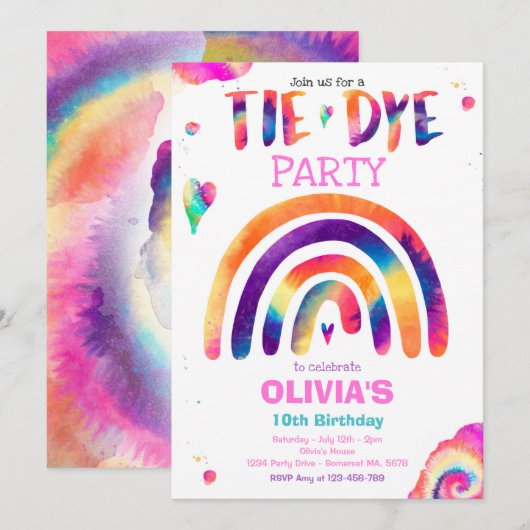 Tie Dye Birthday Party Pastel Tie Dye Hippy Party Kaart (Voorkant / Achterkant)