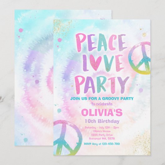 Tie Dye Birthday Party Pastel Tie Dye Hippy Party Kaart (Voorkant / Achterkant)