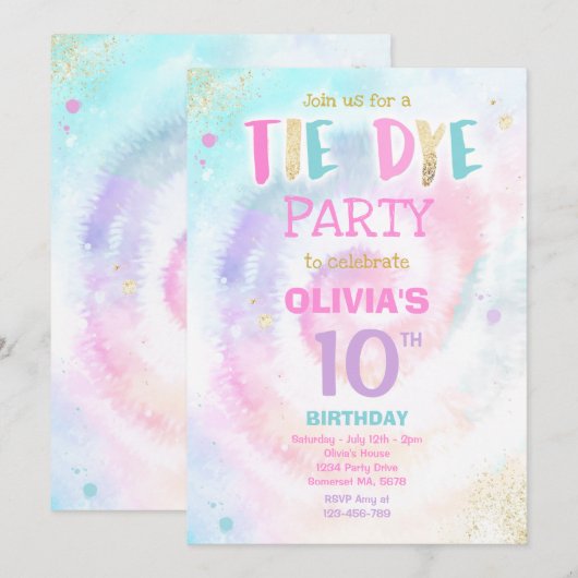 Tie Dye Birthday Party Pastel Tie Dye Hippy Party Kaart (Voorkant / Achterkant)