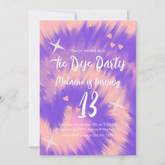 Tie Dye Birthday Party Retro Groovy Kaart (Voorkant)