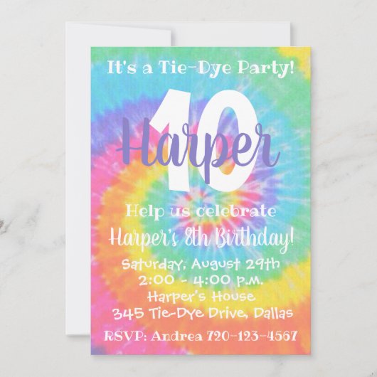 Tie Dye Birthday Uitnodiging (Voorkant)