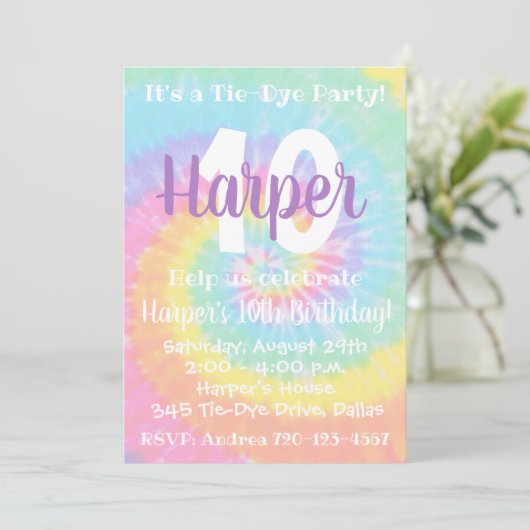 Tie Dye Birthday Uitnodiging (Staand voorkant)