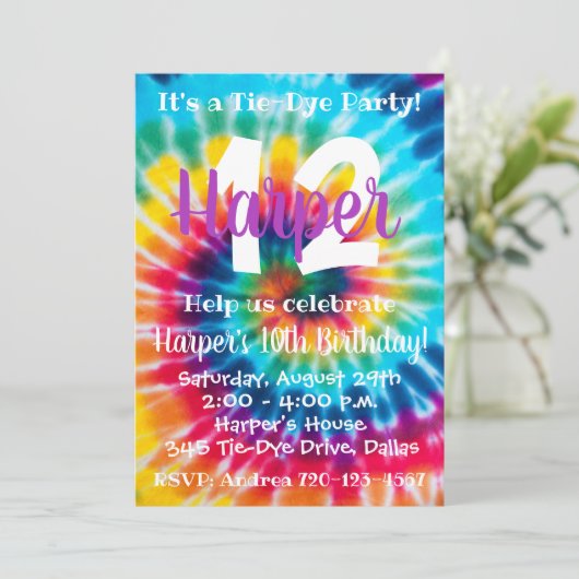 Tie Dye Birthday Uitnodiging (Staand voorkant)