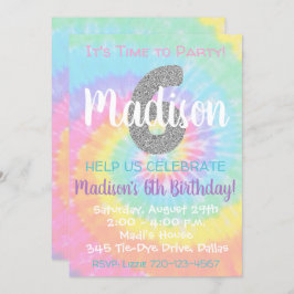 Tie Dye Birthday Uitnodiging 6e verjaardag