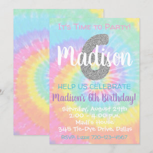 Tie Dye Birthday Uitnodiging 6e verjaardag