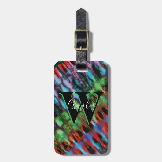 Tie Dye Black Diagonal Bagagelabel (Voorkant verticaal)