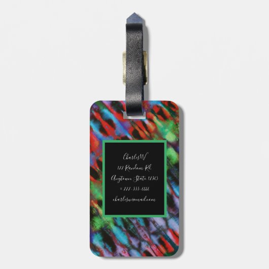 Tie Dye Black Diagonal Bagagelabel (Achterkant verticaal)