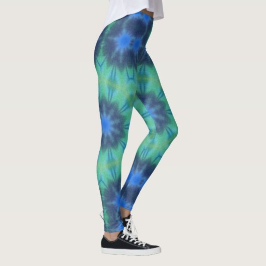 Tie Dye Blauw Groen Yoga Gym Oefening Leggings (Rechts)