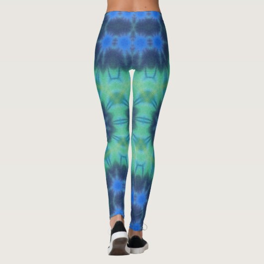 Tie Dye Blauw Groen Yoga Gym Oefening Leggings (Achterkant)